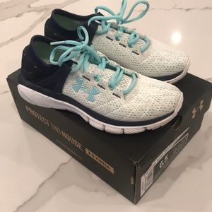 White & Blue Unser Armour shoes